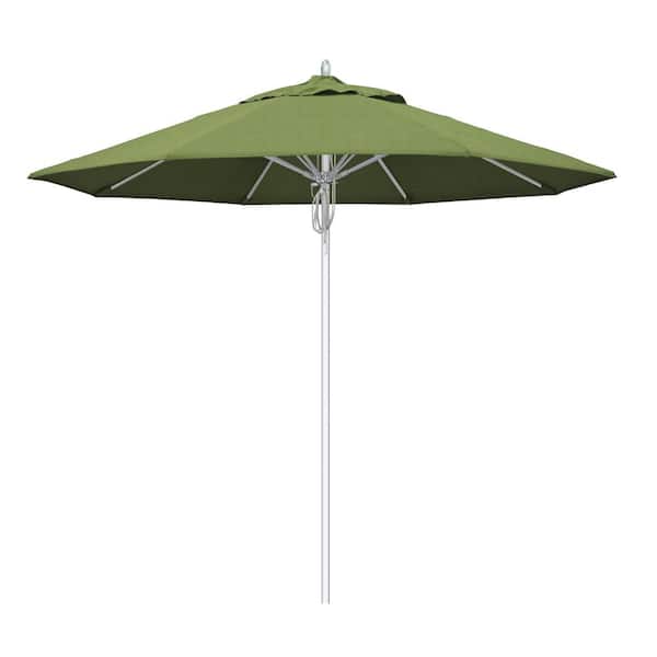 California Umbrella 9 ft. Silver Aluminum Commercial Fiberglass Ribs Market Patio Umbrella and Pulley Lift in Spectrum Cilantro Sunbrella