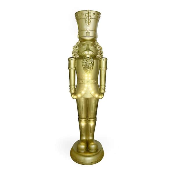 6 ft. Pre-Lit Gold Traditional Christmas Nutcracker with Open-Lid Hat
