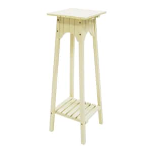 36 in. H Square Indoor/Outdoor Antique Ivory Wooden Tall English Plant Stand with Bottom Shelf