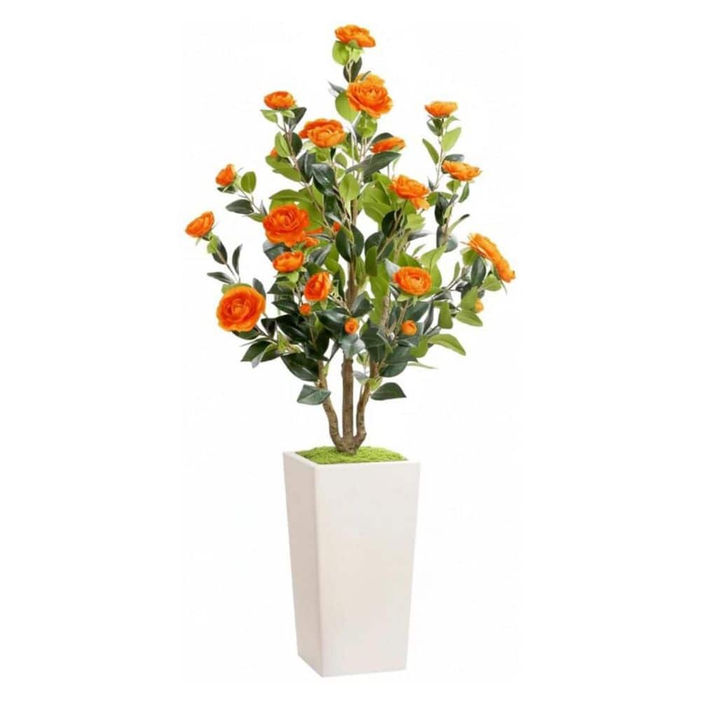 4Ft Artificial Bushes with Camellia Flowers for Outdoors,Red Fall Flower Faux Plant in Pot with UV Protection,Orange price history on PriceWatchPro