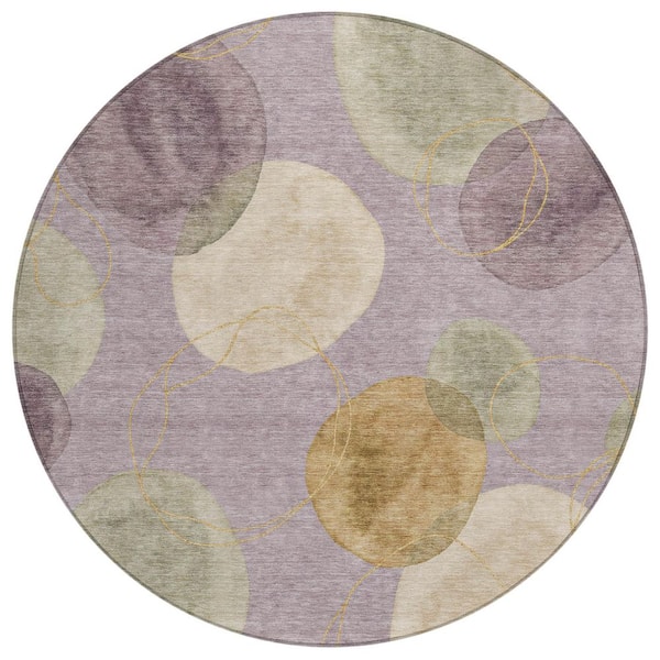 Chantille Machine Washable Indoor/Outdoor Abstract ACN3085 Lavender 8 ft. x 8 ft. Round Rug