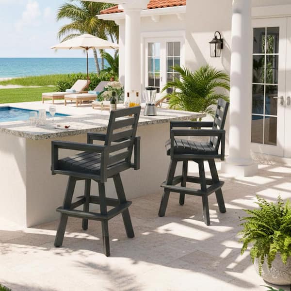 DENISLAWN Swivel HDPE Outdoor Bar Stool DNHDPE-SG - The Home Depot