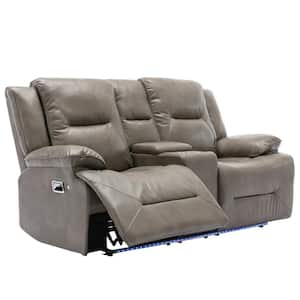 Luxurious Leather Home Theater Recliner, Recliner Chair with a LED Light Strip, 2 Cup Holders and a Storage Box, Gray