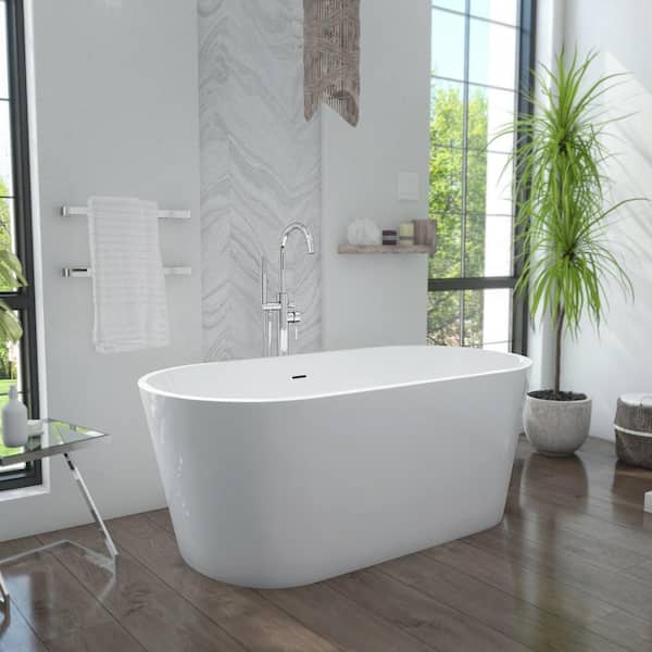 Enigma 53 in. x 29 in. Freestanding Acrylic Soaking Bathtub with Center Drain in White