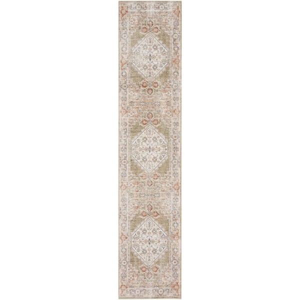 Nourison Astra Machine Washable Sage Multicolor 2 ft. x 6 ft. Distressed Traditional Runner Area Rug