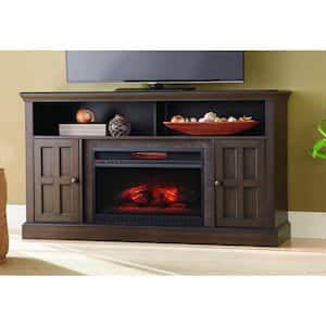 Elmhurst 60 in. Media Console Infrared Electric Fireplace TV Stand in Brown Twilight Grey Finish