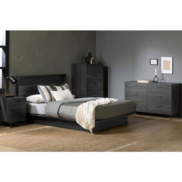 Musano Gray Oak Particle Board Frame Queen Panel Bed with Drawers