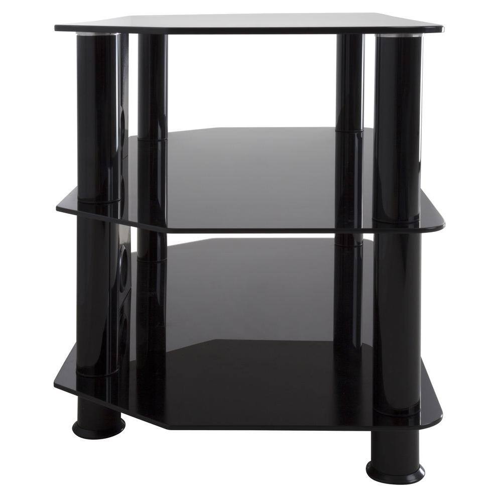 Sleek Black Stainless Steel and Tempered Glass Corner TV Stand