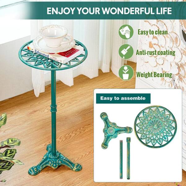 1-Tier Antique Green Cast Iron Flower Pot Plant Stand Indoor