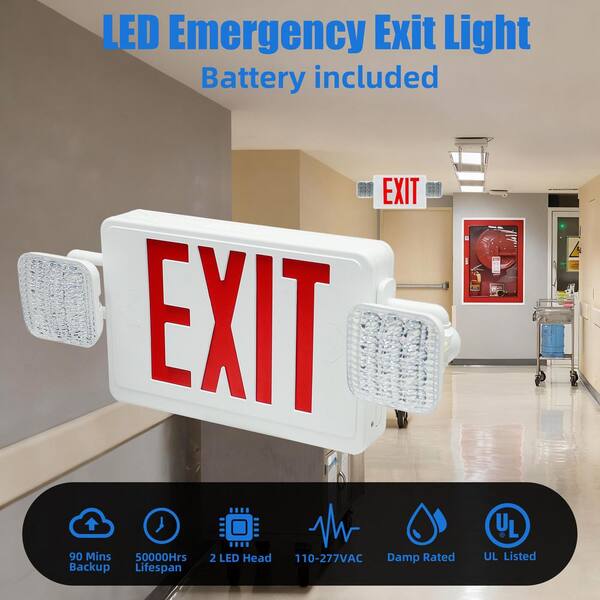 thumbnail image 2 of WYZM LED Exit Sign With Emergency Lights – Two Adjustable Heads – Commercial Safety 2 of 3
