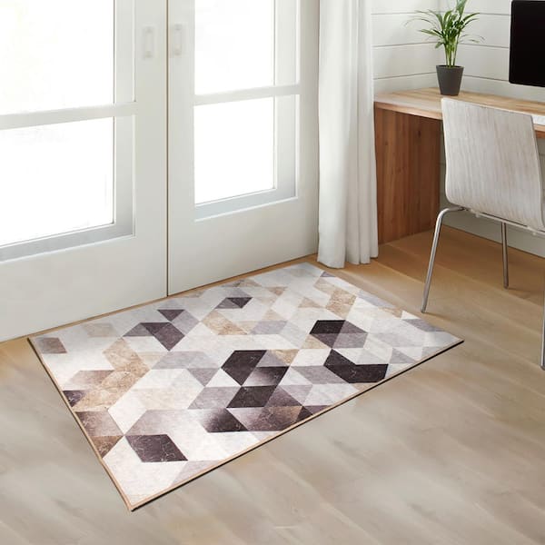 Lattice Geometric Neutral Geometric Washable 3 ft. x 5 ft. Area Rug