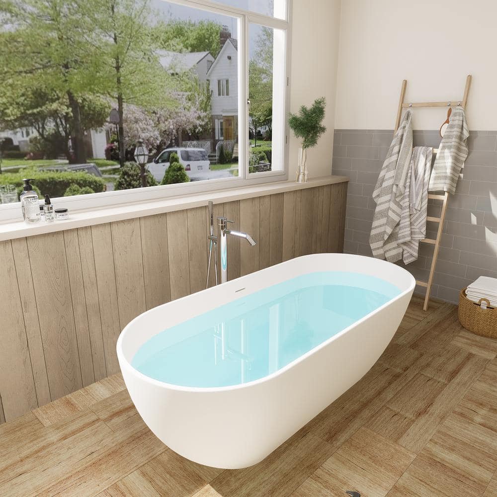 Ryder 59'' Matte White Solid Surface Freestanding Bathtub