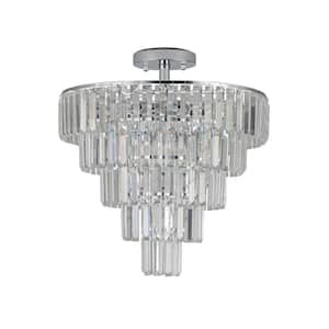 10-Light Chrome Crystal 5-Tier Chandelier for Living Room, Dining Room, Bedroom, Hallway with No Bulbs Included