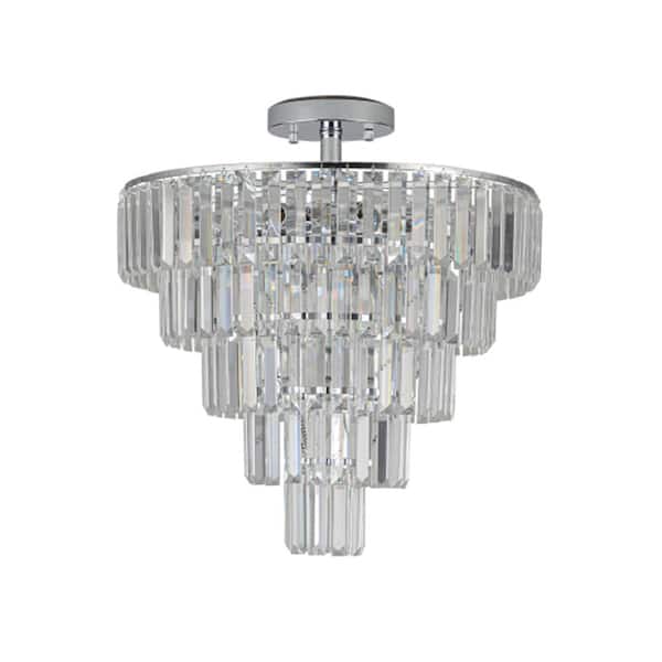 10-Light Chrome Crystal 5-Tier Chandelier for Living Room, Dining Room, Bedroom, Hallway with No Bulbs Included