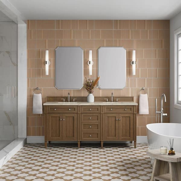 Brittany 72.0 in. Double Bath Vanity in Saddle Brown with Tajnar Engineered Composite Top