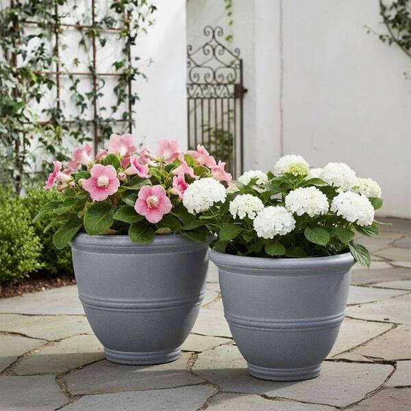 Lark & Vine Stone Grey Resin Recycled Materials Planter with Drainage Hole  (15.9 in. L x 15.9 in. W x 13.1 in. H) (2-Pack) PWB5116WYJ - The Home Depot