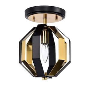 Felicia 8 in. 1-Light Indoor Matte Black and Gold Semi-Flush Mount Ceiling Light with Light Kit and Remote