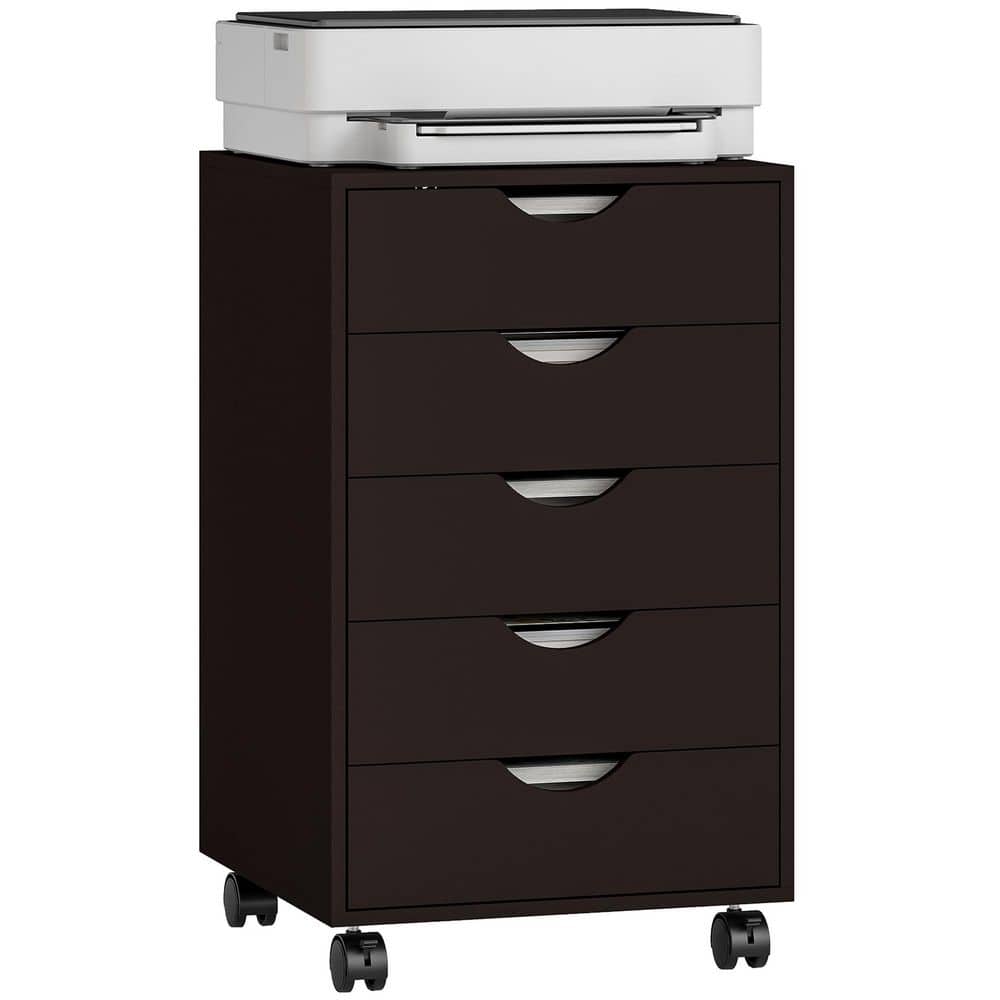 Brown 5-Drawer Storage Organizer Filing Cabinet with Modern Style and Wheels