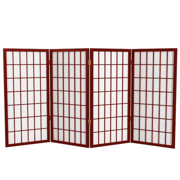 Oriental Furniture 3 ft. Short Window Pane Shoji Screen - Rosewood - 4 Panels