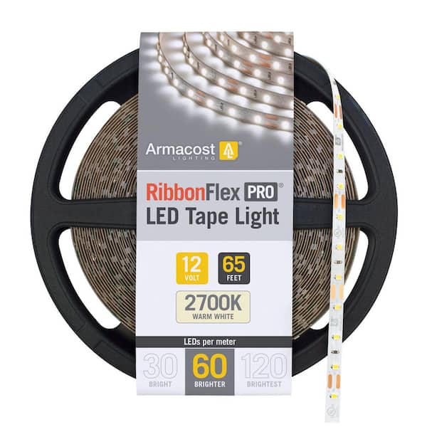 Armacost Lighting RibbonFlex Pro 65.6 ft. Hardwired 2700K Warm White 12V 60 LED/m Integrated LED Under Cabinet Strip Light 20M