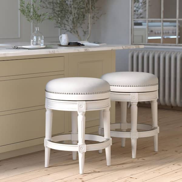 Walnara 26 in. H White Backless Wood Frame Counter Height Swivel Bar Stool with Fabric Upholstered Seat (1-Pack)