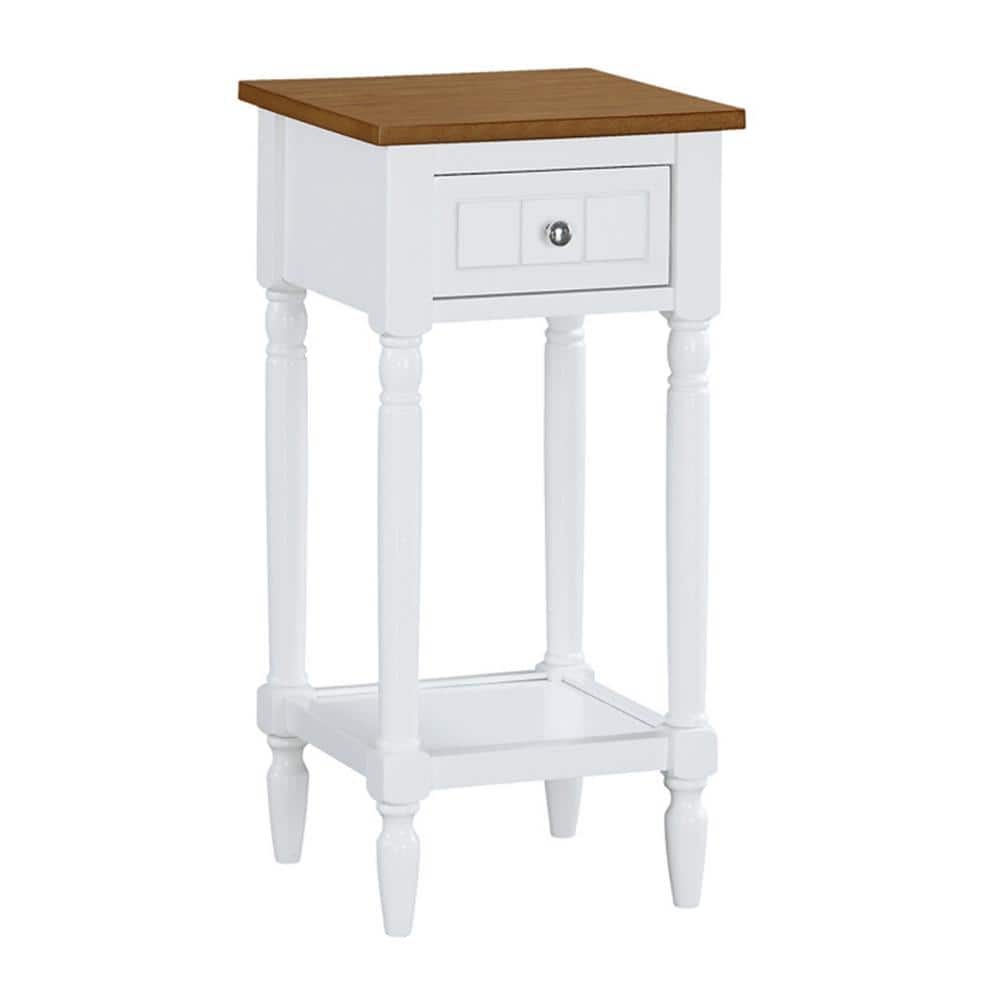White and Medium Wood Spindle Leg Accent Table with Drawer