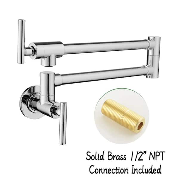 UKISHIRO Kafir 2 Handle Wall Mounted Pot Filler in Polished Chrome