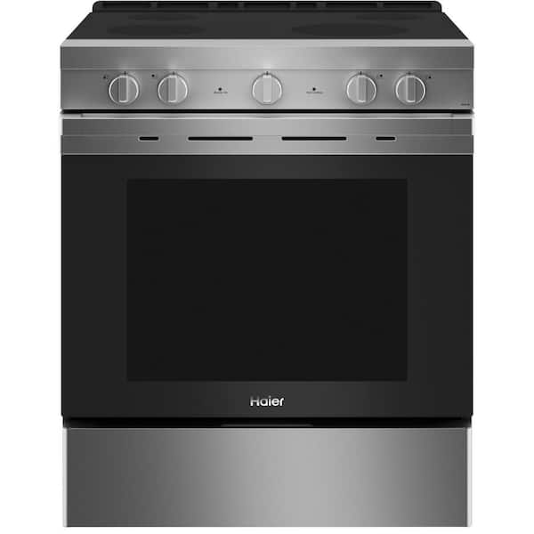 Haier 30 in. 4 Burner Element Smart Slide in Electric Range with Self Cleaning Convection Oven in Stainless Steel