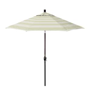 9 ft. Bronze Aluminum Market Patio Umbrella with Crank Lift and Push-Button Tilt in Wellfleet Basil Pacifica Premium