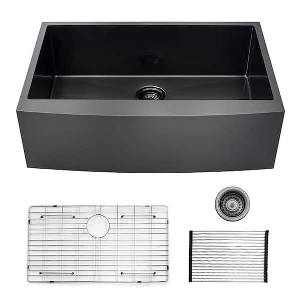 Boosicavelly 30 in. Farmhouse Single Bowl 16 Gauge Stainless Steel in Silver Kitchen Sink with Bottom Grid and Strainer