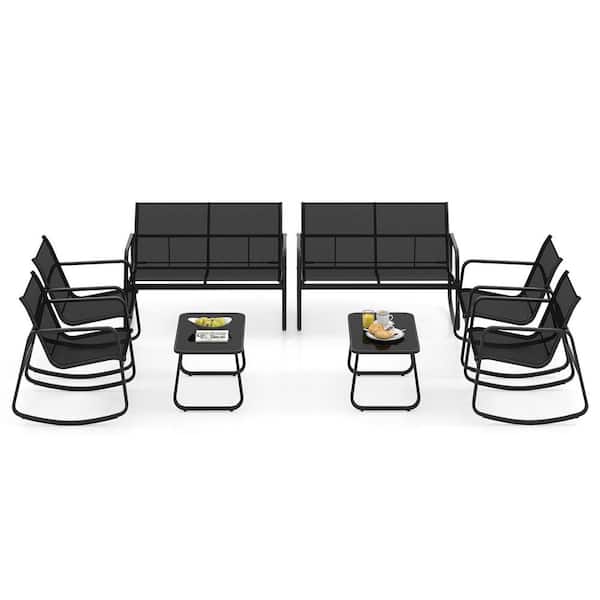Gymax 8 PCS Rocking Bistro Set Patio Furniture Set w/Loveseat Rocking Chairs and Coffee Table