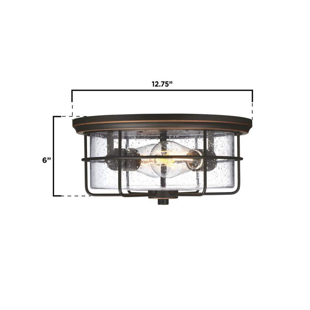 Rosella Black-Bronze 2-Light Outdoor Flush Mount with Seeded Glass