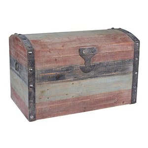 18.25 in. Weathered Red,Black and Blue Wood Storage Trunk