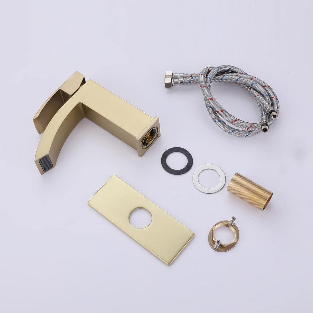Brushed Gold Brass Single Handle Bathroom Faucet with Deck Plate