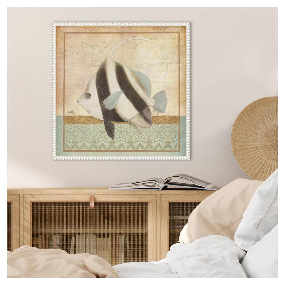 Vintage Nautical Fish Print on Beaded Canvas Frame