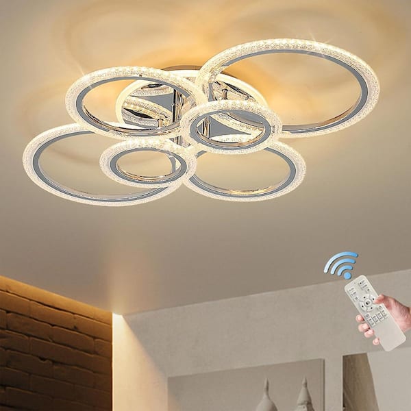 31.5 in. 76-Watt Modern Chrome Dimmable Integrated LED Flush Mount with Remote Included for Living Bedroom Dining Room