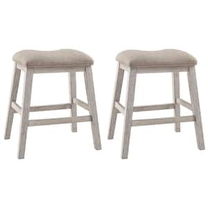 19 in. Beige Backless Wooden Frame Bar Stool with Fabric Seat
