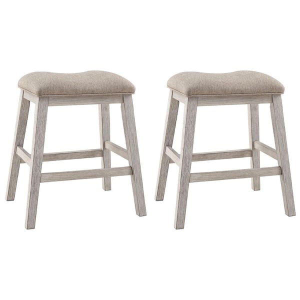 Benjara 19 in. Beige Backless Wooden Frame Bar Stool with Fabric Seat