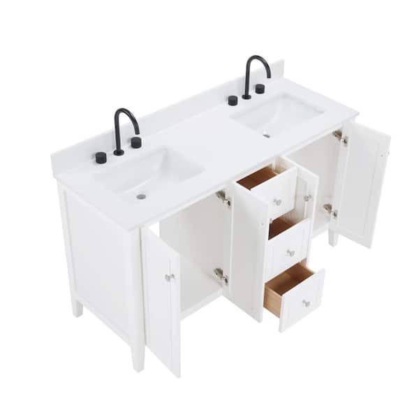 Lille 60 in. x W x 22 in. D x 35 in. H Double Sink Bath Vanity in White with Solid White Quartz Top