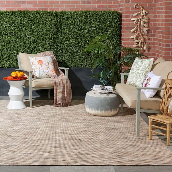 Positano Beige 8 ft. x 10 ft. Solid Modern Indoor/Outdoor Patio Patio Area Rug