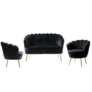 Yeran 52 in. 3 Piece Black Living Room Set