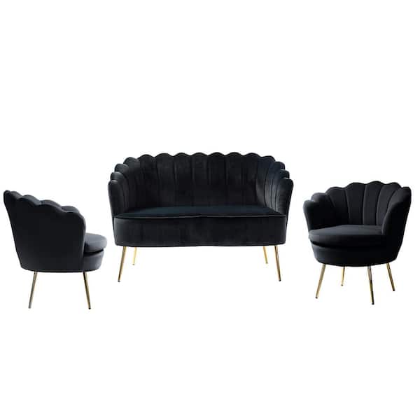 JAYDEN CREATION Yeran 52 in. 3 Piece Black Living Room Set