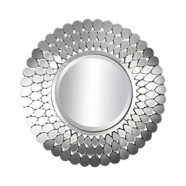 Furniture of America Medium Round Silver Beveled Glass Contemporary Mirror (39.38 in. H x 39.38 in. W)