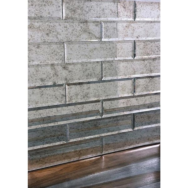 Apollo Tile Silver 3 in. x 12 in. Beveled Polished Glass Subway Tile (5.00 sq. ft./Case)