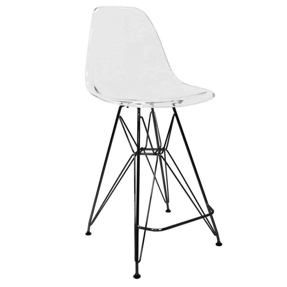 ABS Plastic Barstool 29.5 in. Seat Height Stool with Footrest and Black Steel Base Cresco Series in Clear price history on PriceWatchPro