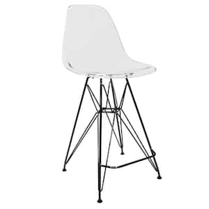 ABS Plastic Barstool 29.5 in. Seat Height Stool with Footrest and Black Steel Base Cresco Series in Clear