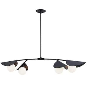 Emma 4-Light Matte Black Shaded Pendant Light with Matte Black Metal Shade