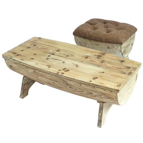 Vintiquewise Vintage 2-Piece 41 in. Natural Large Rectangle Wood Coffee Table Set with Storage