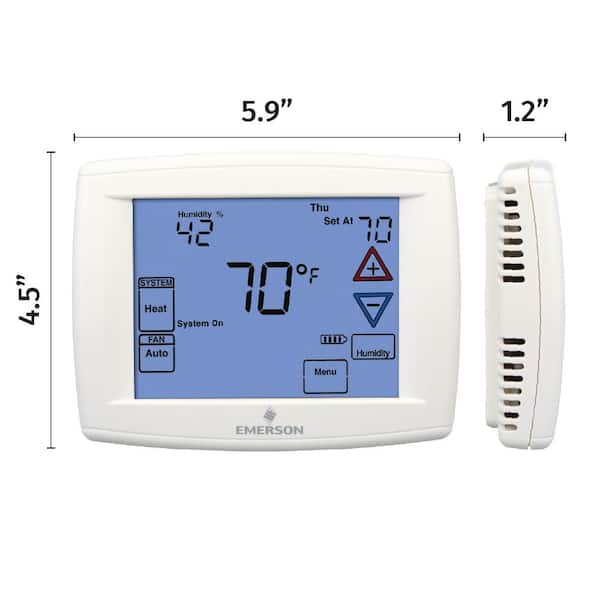 Emerson 90 Series Blue, 7 Day Programmable, Univeral (4H/2C) Touchscreen  Thermostat with Humidity Control 1F95-1291 - The Home Depot
