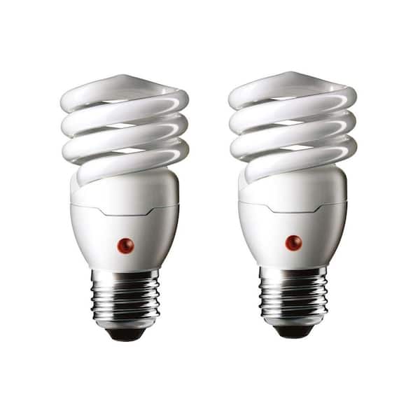 Philips 60-Watt Equivalent CFL Light Bulb Soft White Spiral Dusk Till Dawn (2-Pack)